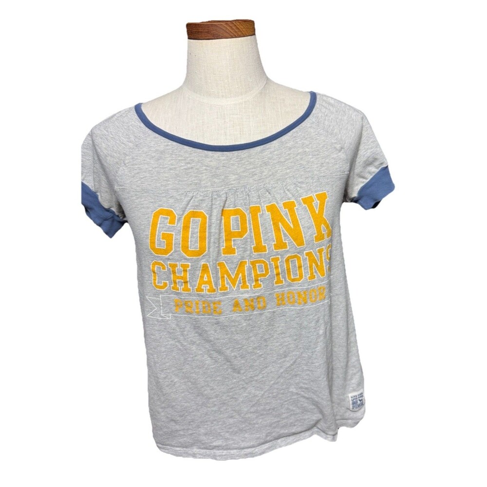 Vintage Victoria's Secret PINK 'Champions' Grey Sporty Collegiate Top Small